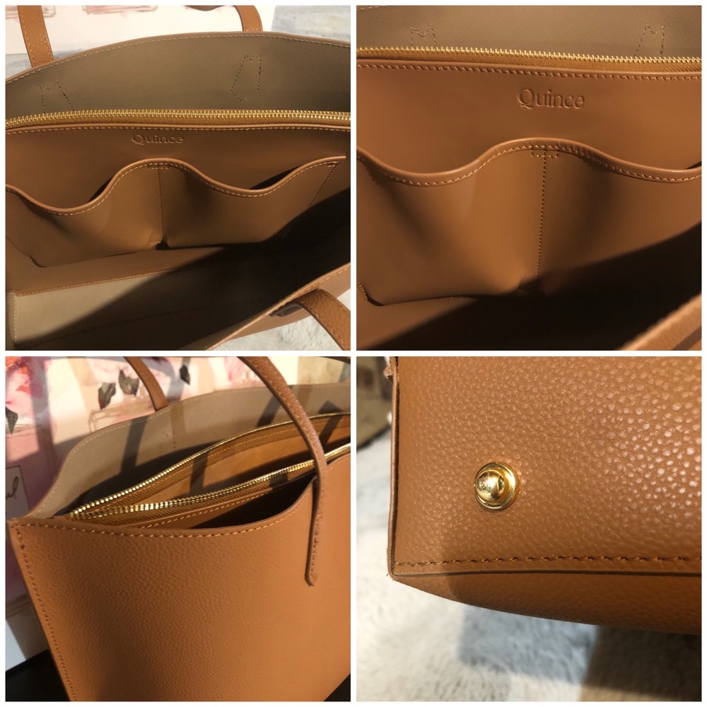 Quince Italian Leather Triple Compartment Tote Cognac Like New Fits 13” Laptop - Picture 9 of 15